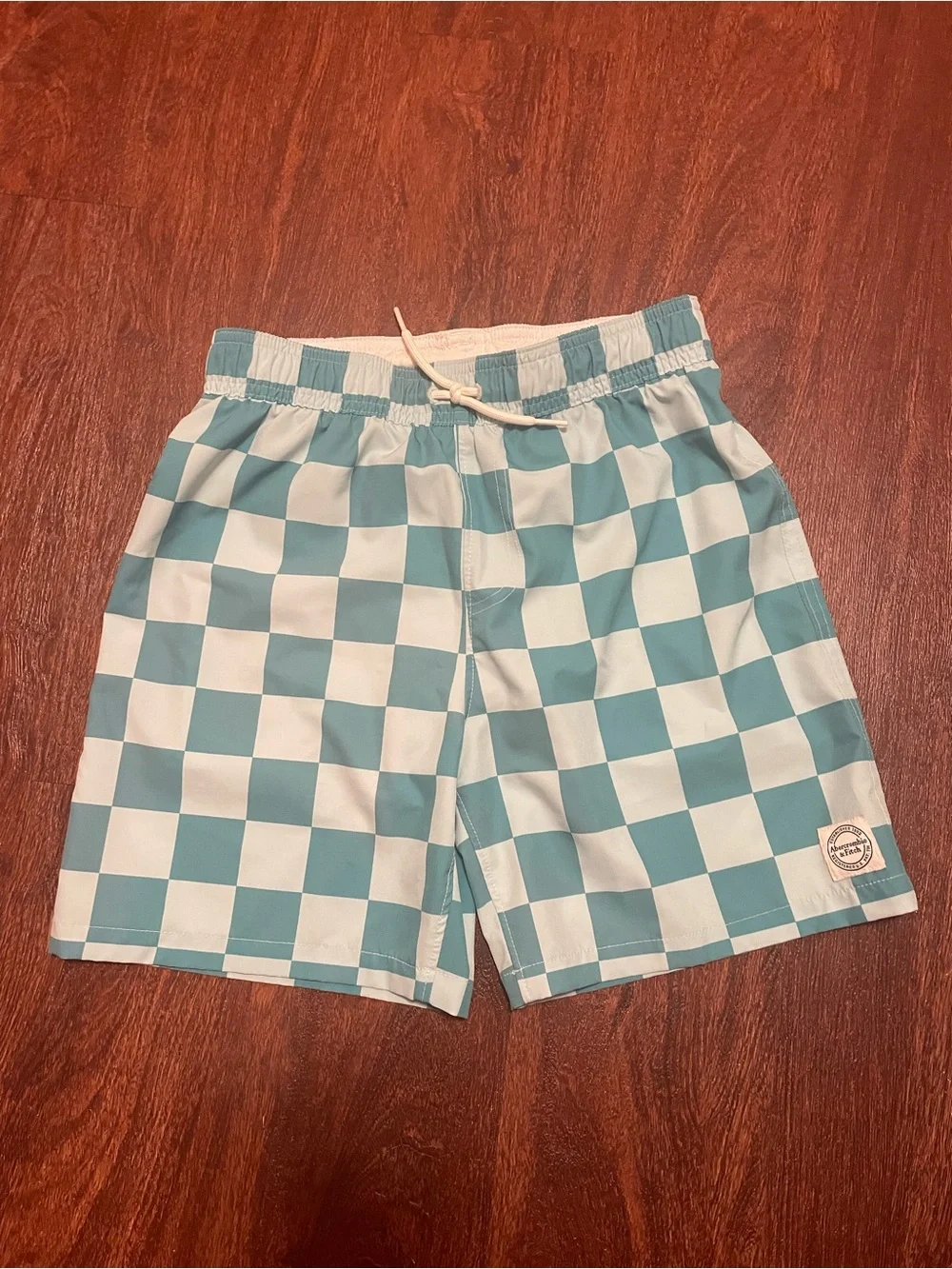 Kids Checkerboard Swim Shorts - teal
